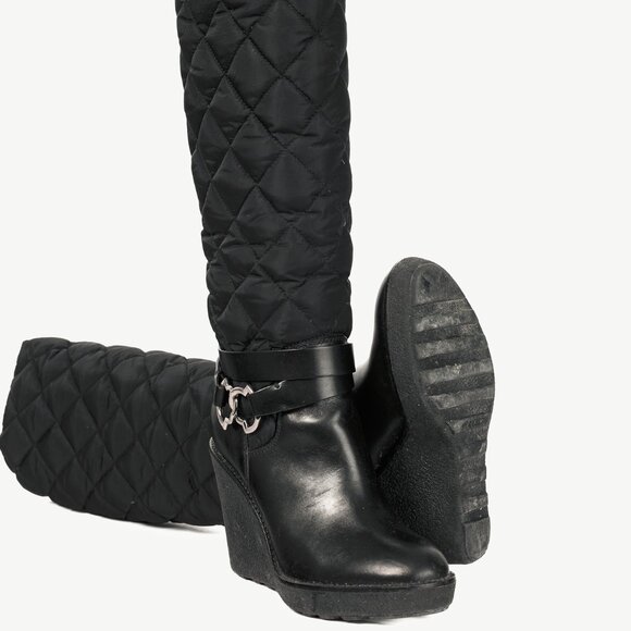 Moncler New Cernobbio Black Quilted Leather Wedge Boots - Picture 5 of 11